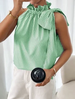 Online Women's Camisole Tank Top Striped Daily Casual Sleeveless Halter Neck Regular Tops Daily Print Black Sky Blue Purple Green Summer Women Tank Tops & Camis