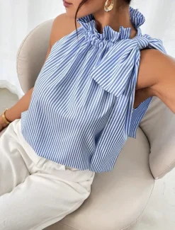 Online Women's Camisole Tank Top Striped Daily Casual Sleeveless Halter Neck Regular Tops Daily Print Black Sky Blue Purple Green Summer Women Tank Tops & Camis