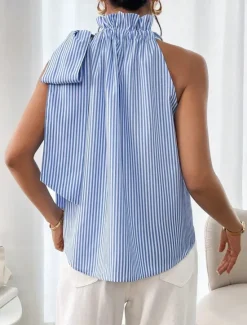 Online Women's Camisole Tank Top Striped Daily Casual Sleeveless Halter Neck Regular Tops Daily Print Black Sky Blue Purple Green Summer Women Tank Tops & Camis