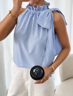 Online Women's Camisole Tank Top Striped Daily Casual Sleeveless Halter Neck Regular Tops Daily Print Black Sky Blue Purple Green Summer Women Tank Tops & Camis