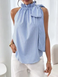 Online Women's Camisole Tank Top Striped Daily Casual Sleeveless Halter Neck Regular Tops Daily Print Black Sky Blue Purple Green Summer Women Tank Tops & Camis