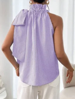 Online Women's Camisole Tank Top Striped Daily Casual Sleeveless Halter Neck Regular Tops Daily Print Black Sky Blue Purple Green Summer Women Tank Tops & Camis