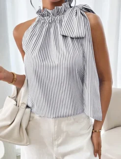 Online Women's Camisole Tank Top Striped Daily Casual Sleeveless Halter Neck Regular Tops Daily Print Black Sky Blue Purple Green Summer Women Tank Tops & Camis