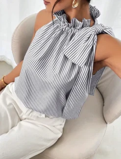 Online Women's Camisole Tank Top Striped Daily Casual Sleeveless Halter Neck Regular Tops Daily Print Black Sky Blue Purple Green Summer Women Tank Tops & Camis