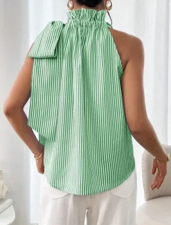 Online Women's Camisole Tank Top Striped Daily Casual Sleeveless Halter Neck Regular Tops Daily Print Black Sky Blue Purple Green Summer Women Tank Tops & Camis