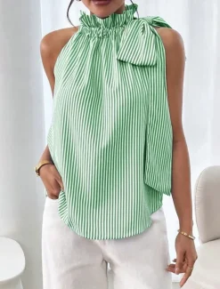 Online Women's Camisole Tank Top Striped Daily Casual Sleeveless Halter Neck Regular Tops Daily Print Black Sky Blue Purple Green Summer Women Tank Tops & Camis