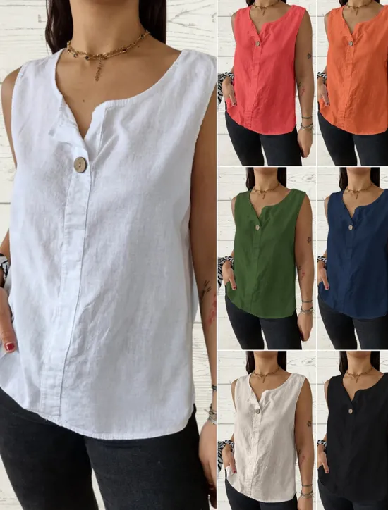 Outlet Women's Camisole Tank Top Solid Color Plain Basic Sleeveless V Neck Regular Tops Holiday Buttons White Army Green Red Beige Summer Spring Women Shirts|Tank Tops & Camis
