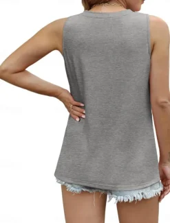 Online Women's Camisole Tank Top Solid Color Daily Casual Sleeveless Crew Neck Regular Tops Daily Black Pink Green Gray Summer Women Tank Tops & Camis