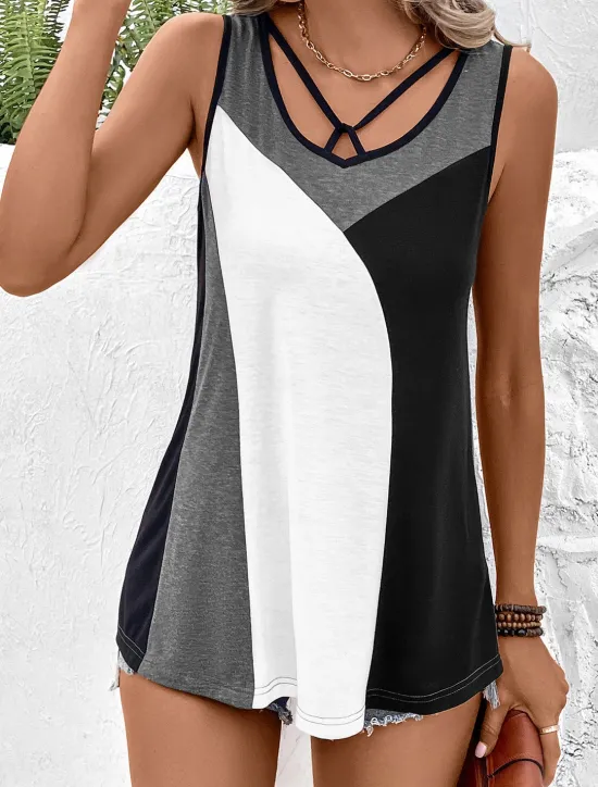 Outlet Women's Camisole Tank Top Casual Color Block Sleeveless Regular Tops V Neck Daily White Pink Blue Summer Women Tank Tops & Camis