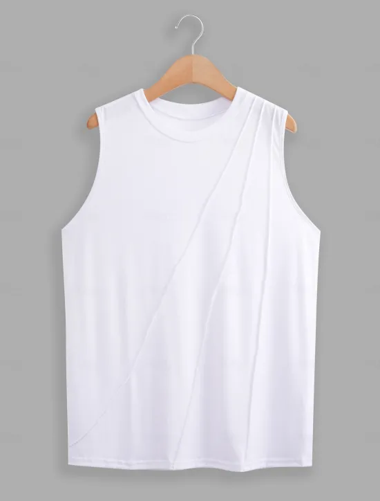 Women's Camisole Tank Top Sleeveless Round Neck White Asymmetrical Layered Elegant Draped Summer Spring Casual Workwear Regular Fit Versatile Top Clothing Apparel Women Tank Tops & Camis