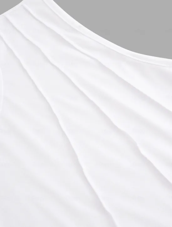 Women's Camisole Tank Top Sleeveless Round Neck White Asymmetrical Layered Elegant Draped Summer Spring Casual Workwear Regular Fit Versatile Top Clothing Apparel Women Tank Tops & Camis