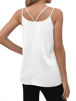 Clearance Women's Camisole Tank Top Solid Color Basic Casual Sleeveless V Neck Regular Tops Daily Black White Green Summer Women Tank Tops & Camis