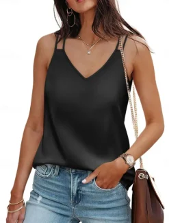 Clearance Women's Camisole Tank Top Solid Color Basic Casual Sleeveless V Neck Regular Tops Daily Black White Green Summer Women Tank Tops & Camis