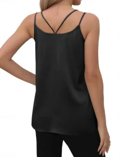 Clearance Women's Camisole Tank Top Solid Color Basic Casual Sleeveless V Neck Regular Tops Daily Black White Green Summer Women Tank Tops & Camis
