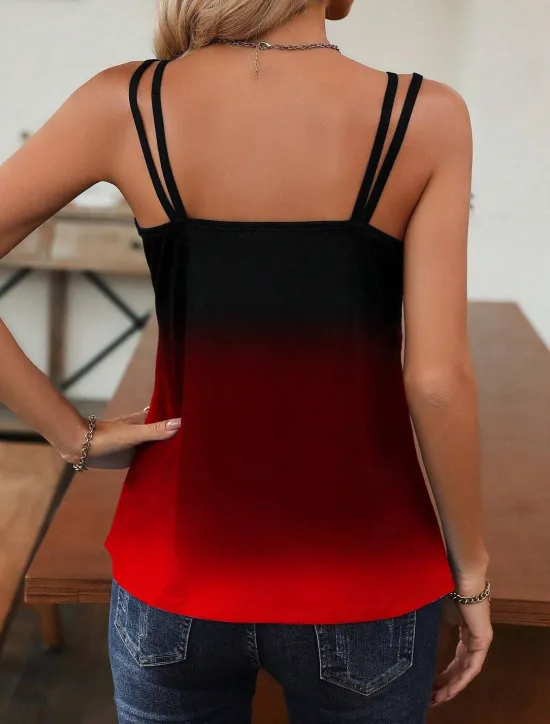 New Women's Camisole Tank Top Sleeveless Gradient Scoop Neck Blue Navy Relaxed Fit Summer Casual Fashion Versatile Clothing Apparel Women Tank Tops & Camis