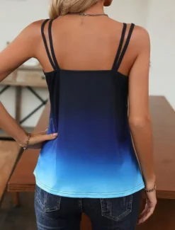 New Women's Camisole Tank Top Sleeveless Gradient Scoop Neck Blue Navy Relaxed Fit Summer Casual Fashion Versatile Clothing Apparel Women Tank Tops & Camis