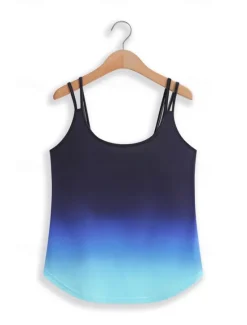 New Women's Camisole Tank Top Sleeveless Gradient Scoop Neck Blue Navy Relaxed Fit Summer Casual Fashion Versatile Clothing Apparel Women Tank Tops & Camis