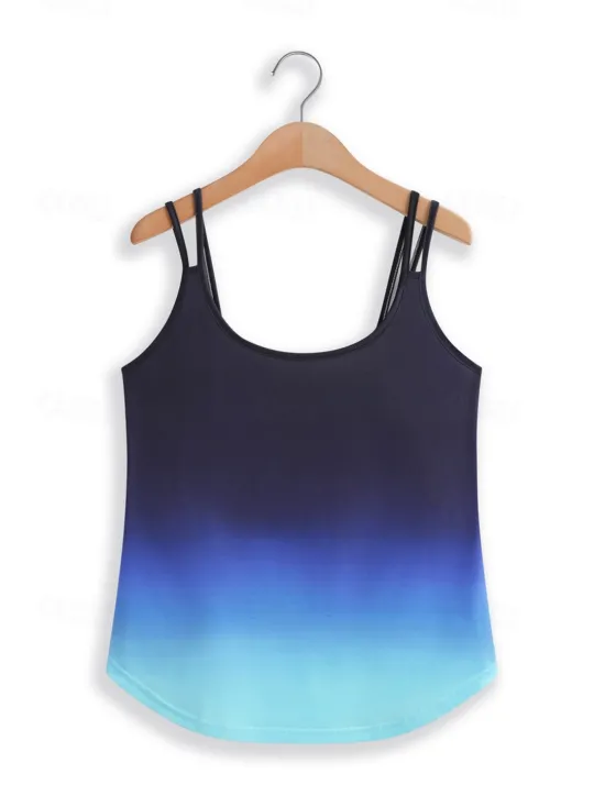 New Women's Camisole Tank Top Sleeveless Gradient Scoop Neck Blue Navy Relaxed Fit Summer Casual Fashion Versatile Clothing Apparel Women Tank Tops & Camis