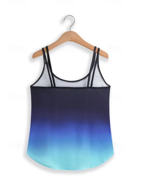 New Women's Camisole Tank Top Sleeveless Gradient Scoop Neck Blue Navy Relaxed Fit Summer Casual Fashion Versatile Clothing Apparel Women Tank Tops & Camis