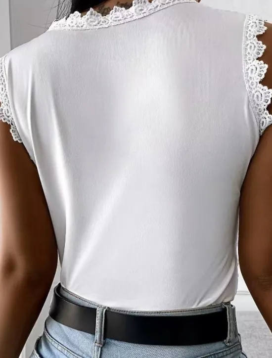 Women's Camisole Tank Top Eyelet top White Lace Shirt Women's Black White Pink Solid Color Lace Street Daily Fashion Round Neck S Women Tank Tops & Camis