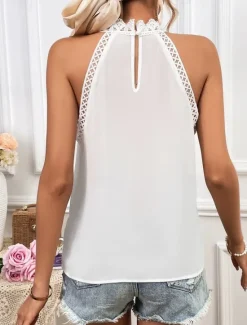 Clearance Women's Camisole Tank Top Solid Color Stylish Casual Sleeveless Sleeveless Crew Neck Regular Tops Work Daily Going out Lace Black White Summer Spring Women Tank Tops & Camis