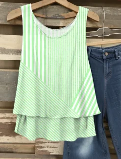 Hot Women's Camisole Tank Top Graphic Striped Elegant Romantic Casual Sleeveless V Neck Regular Tops Daily Patchwork Print Pink Blue Purple Green Summer Spring Women Tank Tops & Camis
