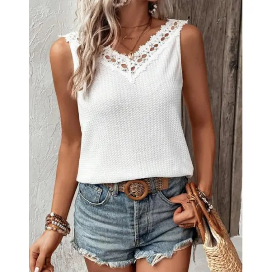 Hot Women's Camisole Tank Top Stylish Lace Eyelet Sleeveless Sleeveless V Neck Daily Summer Women Tank Tops & Camis