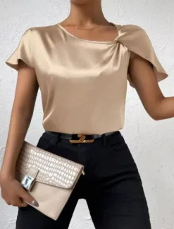 Best Women's Camisole Tank Top Solid Color Elegant Stylish Short Sleeve V Neck Regular Tops Wedding Guest Work Black Pink Navy Blue Green Khaki Summer Spring Women Tank Tops & Camis