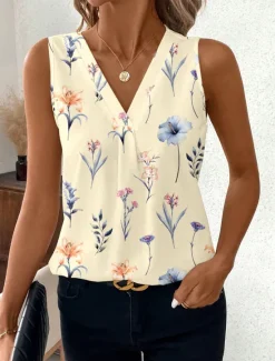 Discount Women's Camisole Tank Top Floral Graphic Vintage Tropical Stylish Sleeveless V Neck Regular Tops Daily Print Summer Spring Women Tank Tops & Camis