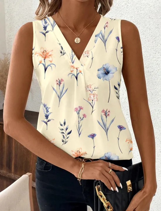 Discount Women's Camisole Tank Top Floral Graphic Vintage Tropical Stylish Sleeveless V Neck Regular Tops Daily Print Summer Spring Women Tank Tops & Camis