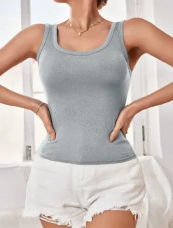 Women's Camisole Tank Top Solid Color Daily Stylish Casual Sleeveless Scoop Neck Regular Tops Daily Black White Pink Army Green Blue Summer Women Tank Tops & Camis