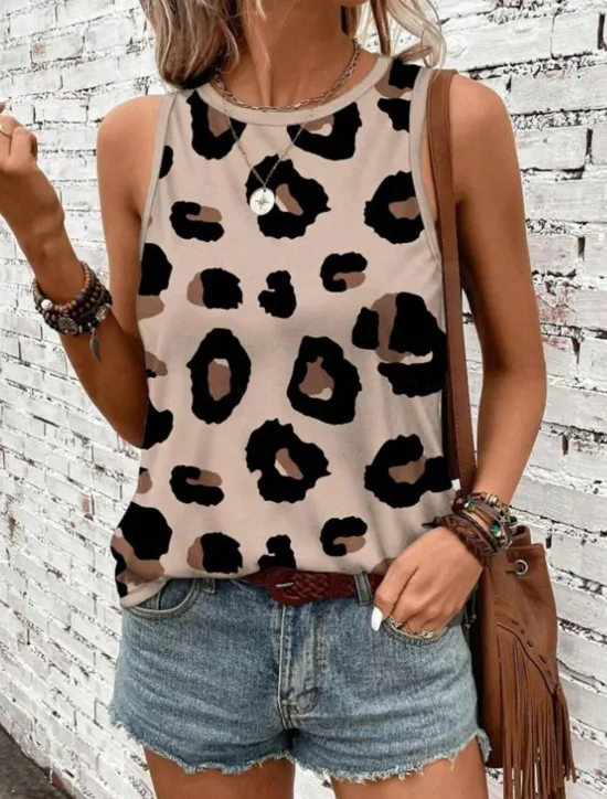 Women's Camisole Tank Top Vest Fashion Streetwear Print Sleeveless Regular Tops Crew Neck Casual Pink Brown Green Khaki Summer Women Tank Tops & Camis