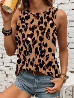 Women's Camisole Tank Top Vest Fashion Streetwear Print Sleeveless Regular Tops Crew Neck Casual Pink Brown Green Khaki Summer Women Tank Tops & Camis