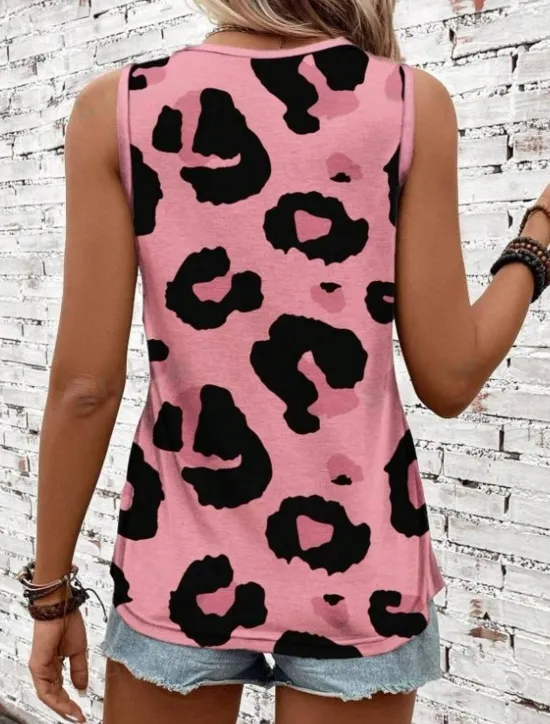 Women's Camisole Tank Top Vest Fashion Streetwear Print Sleeveless Regular Tops Crew Neck Casual Pink Brown Green Khaki Summer Women Tank Tops & Camis