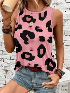 Women's Camisole Tank Top Vest Fashion Streetwear Print Sleeveless Regular Tops Crew Neck Casual Pink Brown Green Khaki Summer Women Tank Tops & Camis