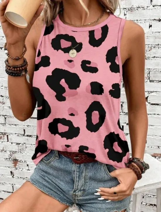 Women's Camisole Tank Top Vest Fashion Streetwear Print Sleeveless Regular Tops Crew Neck Casual Pink Brown Green Khaki Summer Women Tank Tops & Camis