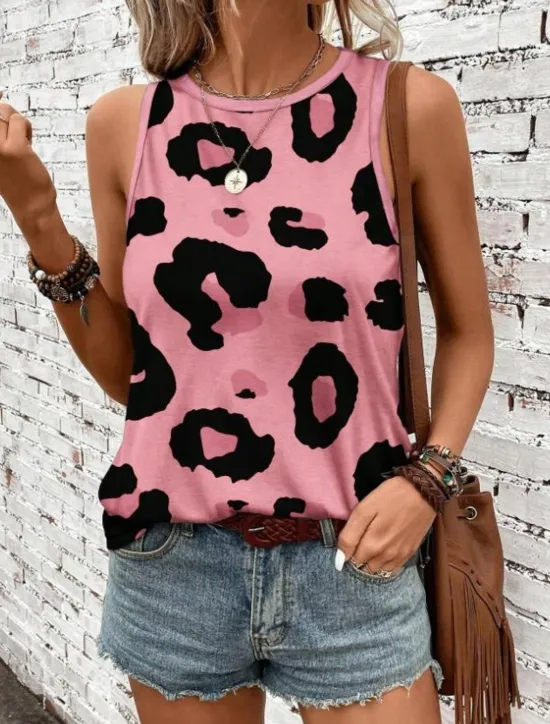 Women's Camisole Tank Top Vest Fashion Streetwear Print Sleeveless Regular Tops Crew Neck Casual Pink Brown Green Khaki Summer Women Tank Tops & Camis