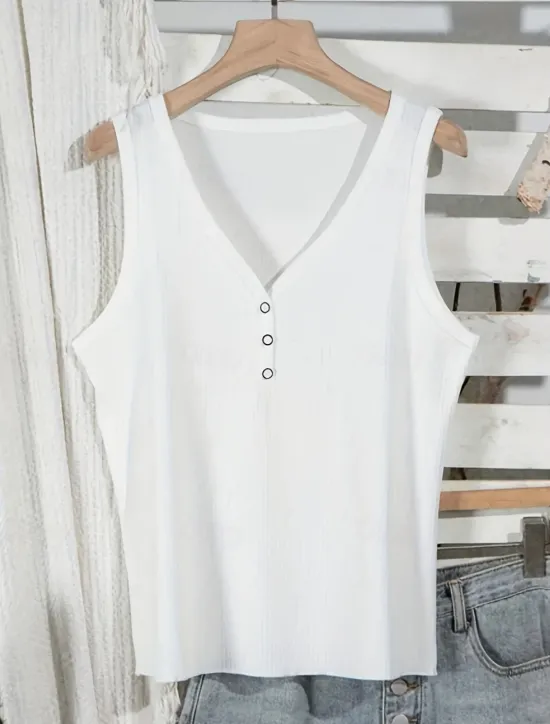 Online Women's Camisole Tank Top Solid Color Stylish Casual Sleeveless V Neck Regular Tops Daily Buttons Black White Pink Summer Women Tank Tops & Camis
