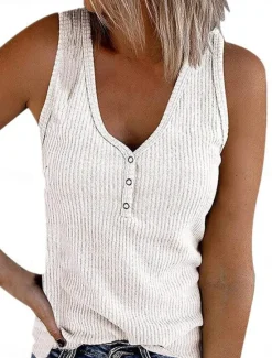 Online Women's Camisole Tank Top Solid Color Stylish Casual Sleeveless V Neck Regular Tops Daily Buttons Black White Pink Summer Women Tank Tops & Camis
