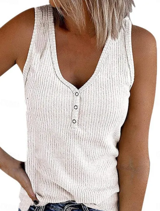 Online Women's Camisole Tank Top Solid Color Stylish Casual Sleeveless V Neck Regular Tops Daily Buttons Black White Pink Summer Women Tank Tops & Camis
