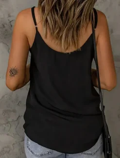 Online Women's Camisole Tank Top Solid Color Stylish Casual Sleeveless Strap Regular Tops Daily Mesh Patchwork Black White Summer Women Tank Tops & Camis