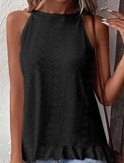 Hot Women's Camisole Tank Top Solid Color Stylish Casual Sleeveless Halter Neck Regular Tops Daily Eyelet Black White Sky Blue Summer Women Tank Tops & Camis|Blouses & Shirts