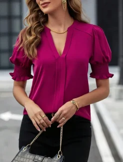 Sale Women's Camisole Tank Top Solid Color Stylish Casual Short Sleeve Notched Neck Regular Tops Daily Ruffle Black White Purple Fuchsia Green Summer Spring Women Tank Tops & Camis