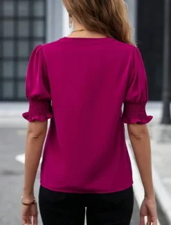 Sale Women's Camisole Tank Top Solid Color Stylish Casual Short Sleeve Notched Neck Regular Tops Daily Ruffle Black White Purple Fuchsia Green Summer Spring Women Tank Tops & Camis