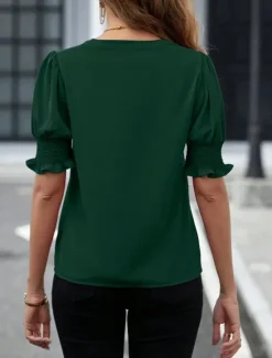 Sale Women's Camisole Tank Top Solid Color Stylish Casual Short Sleeve Notched Neck Regular Tops Daily Ruffle Black White Purple Fuchsia Green Summer Spring Women Tank Tops & Camis