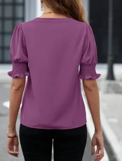 Sale Women's Camisole Tank Top Solid Color Stylish Casual Short Sleeve Notched Neck Regular Tops Daily Ruffle Black White Purple Fuchsia Green Summer Spring Women Tank Tops & Camis