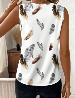 Online Women's Camisole Tank Top Graphic Feather Elegant Bohemia Stylish Sleeveless V Neck Regular Tops Daily Going out Vacation Wear Print Summer Spring Women Boho Tops