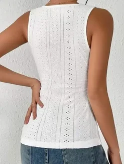 Outlet Women's Camisole Tank Top Eyelet top Basic Buttons Sleeveless Sleeveless Regular Tops V Neck Casual Black White Pink Blue Purple Women Tank Tops & Camis