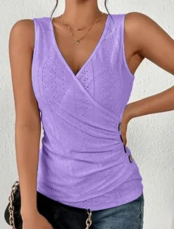 Outlet Women's Camisole Tank Top Eyelet top Basic Buttons Sleeveless Sleeveless Regular Tops V Neck Casual Black White Pink Blue Purple Women Tank Tops & Camis