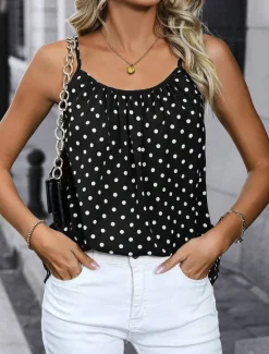 Discount Women's Camisole Tank Top Polka Dot Daily Sleeveless Strap Regular Tops Daily Backless Print Summer Women Tank Tops & Camis